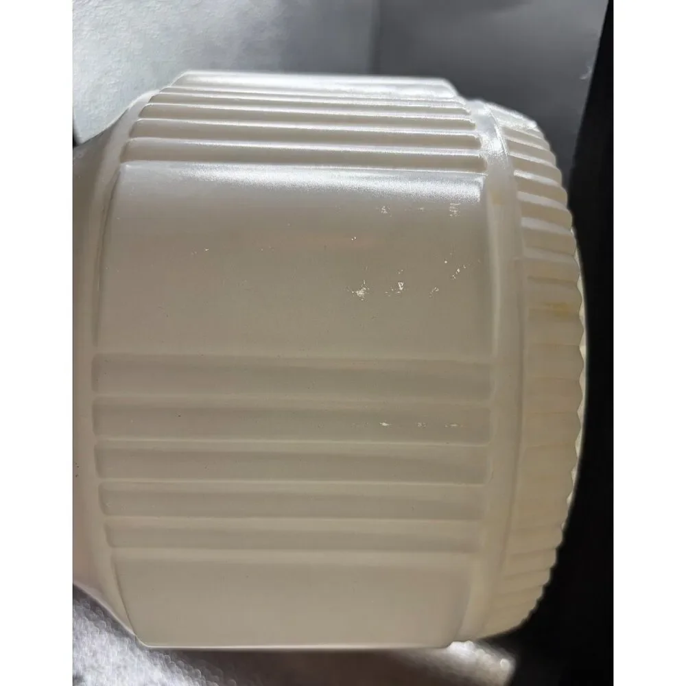 VTG Mid Century Art Deco Ribbed White Glass Ceiling Light Shade Skyscraper
